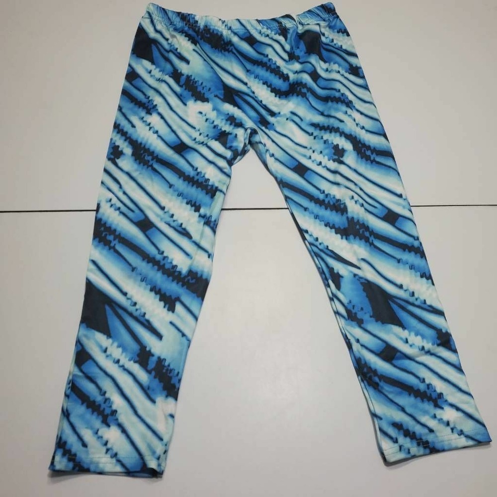 Womens Leggings Blue White Abstract Stretch Adjustable Elastic Waist M